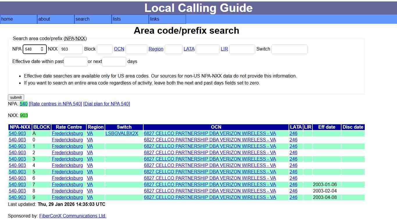 Local calling guide: NPA-NXX search